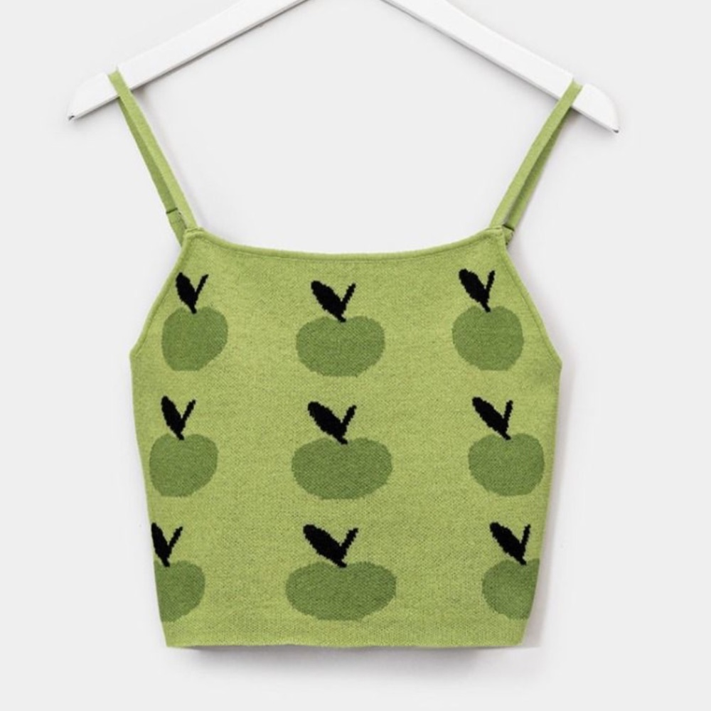 Le Lis Collection Knit Apple Green Print Strappy Crop Cami Top
